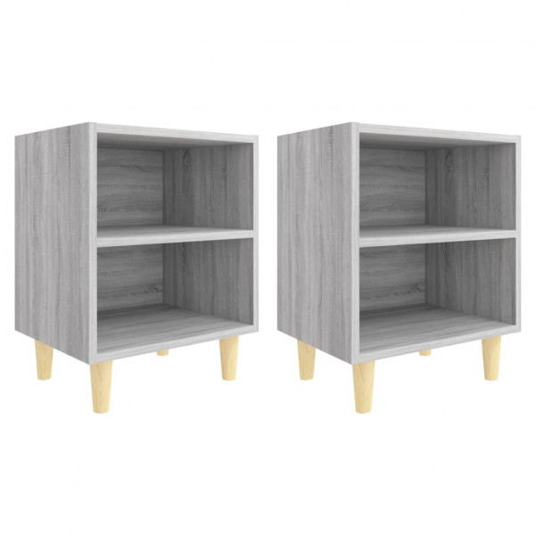 Mesitas de noche 2 uds patas de madera gris Sonoma 40x30x50 cm M 2