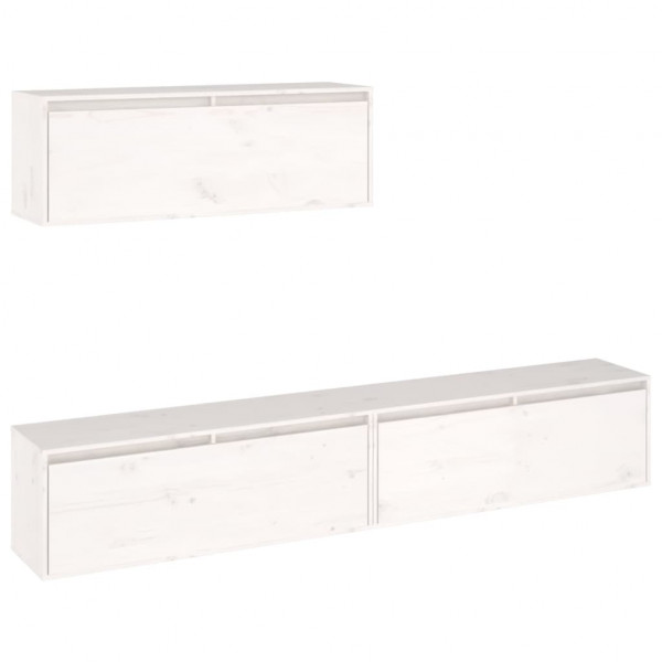 Conjunto de armário de TV 3 pcs madeira de pinho maciça branco M 2