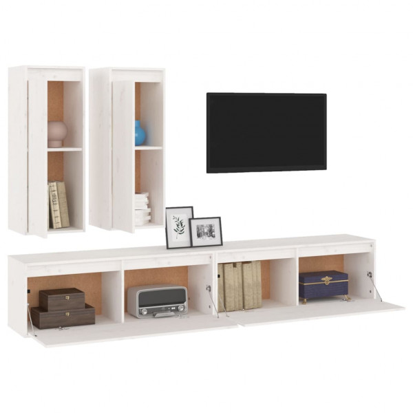 Muebles para TV 4 piezas madera maciza de pino blanco M 4