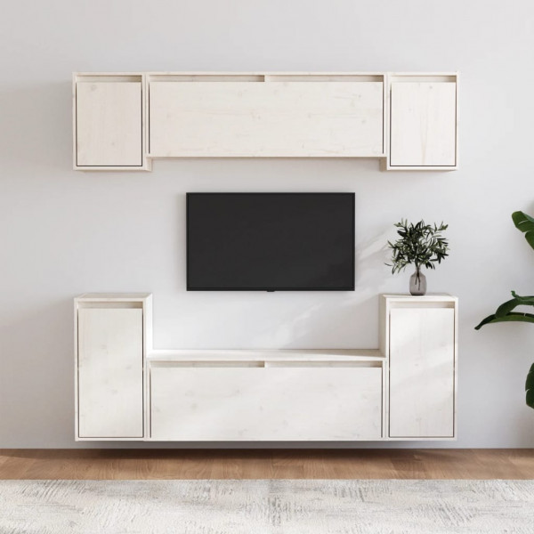 Muebles para TV 6 piezas madera maciza de pino blanco D