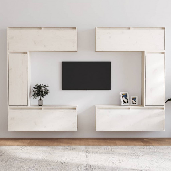 Muebles para TV 6 piezas madera maciza de pino blanco D