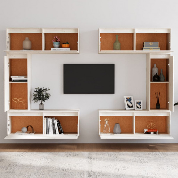 Muebles para TV 6 piezas madera maciza de pino blanco M 3
