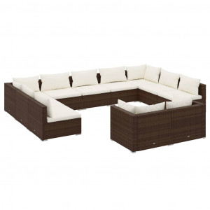 11 pcs conjunto lounge de jardim c/ almofadões vime PE castanho H