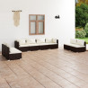 Set muebles de jardín 8 piezas y cojines ratán sintético marrón 1