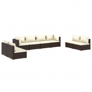 Set muebles de jardín 8 piezas y cojines ratán sintético marrón H