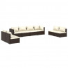 Set muebles de jardín 8 piezas y cojines ratán sintético marrón 2