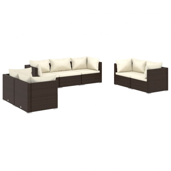 Set muebles de jardín 7 piezas y cojines ratán sintético marrón M 2