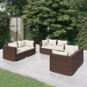 Set muebles de jardín 6 pzas y cojines ratán sintético marrón 1