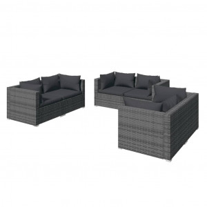 Set de muebles de jardín 6 pzas y cojines ratán sintético gris H