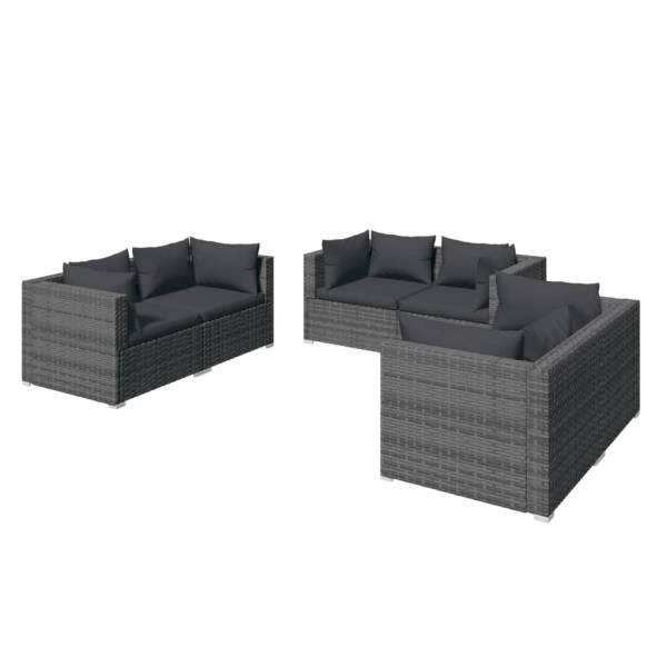 Set de muebles de jardín 6 pzas y cojines ratán sintético gris M 2