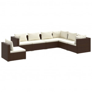 Set muebles de jardín 7 piezas y cojines ratán sintético marrón H