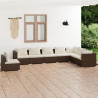 8 pcs conjunto lounge jardim c/ almofadões vime PE castanho 1
