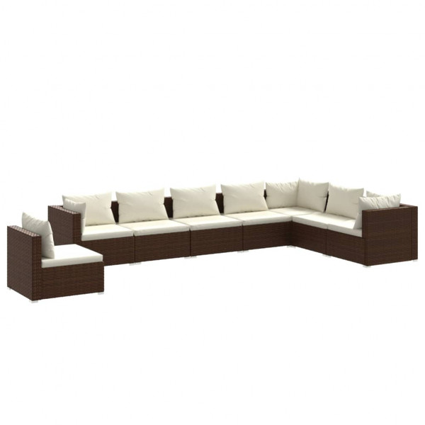 8 pcs conjunto lounge jardim c/ almofadões vime PE castanho M 2