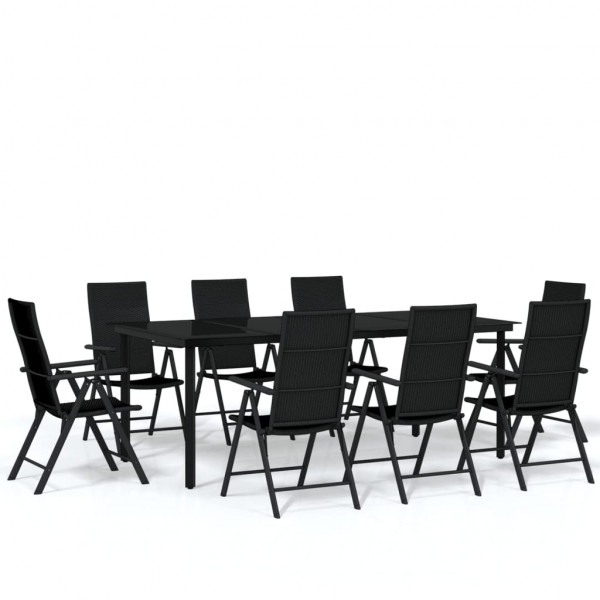 Juego de comedor para jardín 9 piezas negro M 2