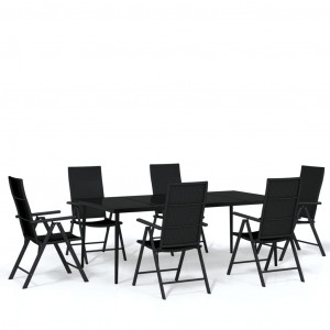 Juego de comedor para jardín 7 piezas negro H