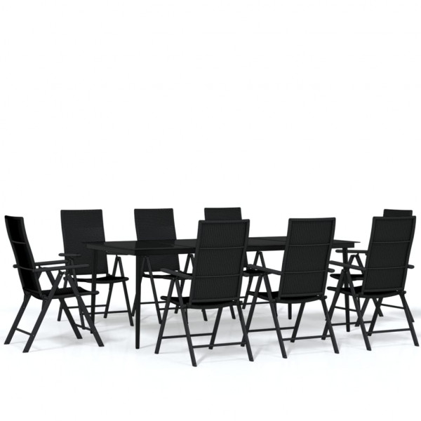 Juego de comedor para jardín 9 piezas negro M 2