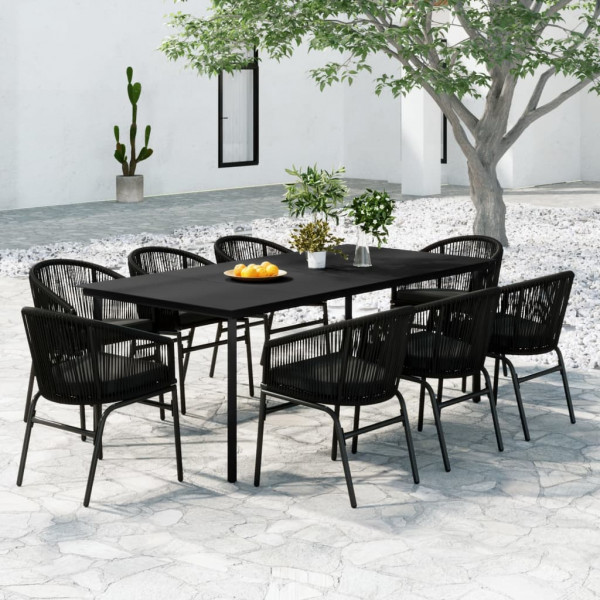 9 pcs conjunto de jantar para jardim preto D