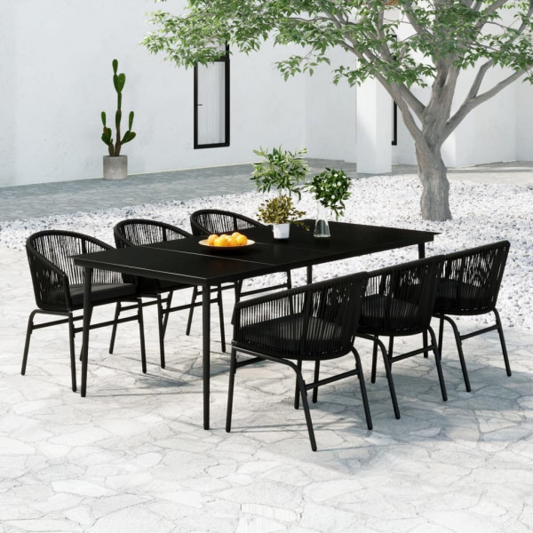 7 pcs conjunto de jantar para jardim preto D