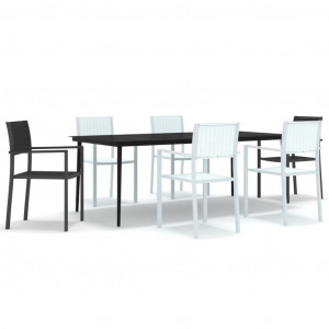 7 pcs conjunto de jantar para jardim preto e branco H