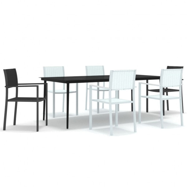 7 pcs conjunto de jantar para jardim preto e branco M 2