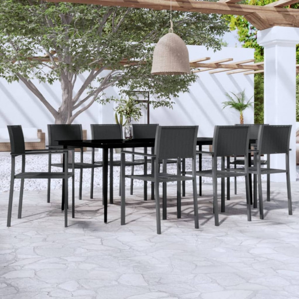 9 pcs conjunto de jantar para jardim preto D