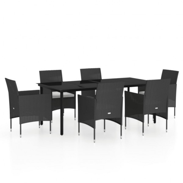 Juego de comedor de jardín 7 piezas con cojines negro M 2