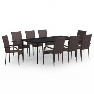 Juego de comedor para jardín 9 piezas marrón y negro H