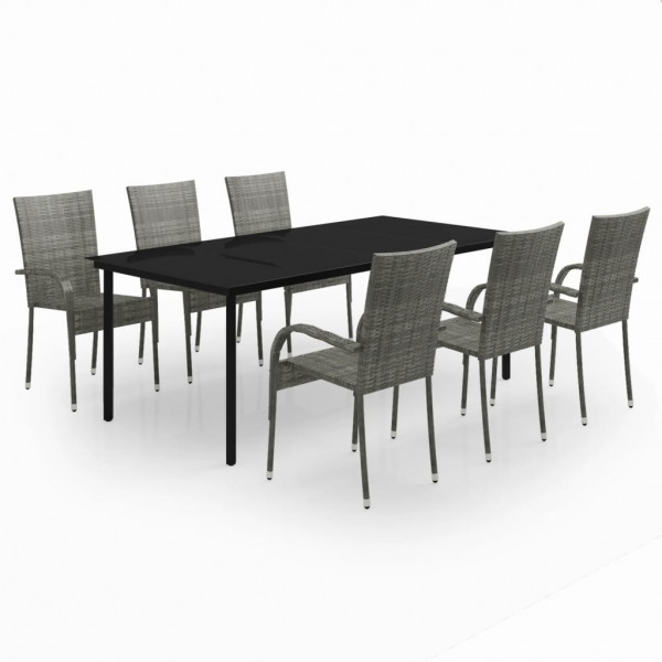 Juego de comedor para jardín 7 piezas gris y negro D