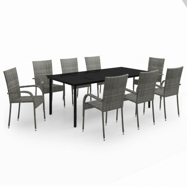 Juego de comedor para jardín 9 piezas gris y negro M 2
