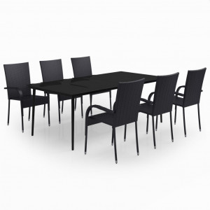 Juego de comedor para jardín 7 piezas negro H