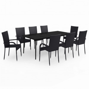 Juego de comedor para jardín 9 piezas negro H