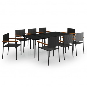 Juego de comedor de jardín 9 piezas negro H