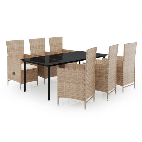 Juego de comedor de jardín 7 piezas con cojines beige M 2