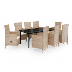 Juego de comedor de jardín 9 piezas con cojines beige H