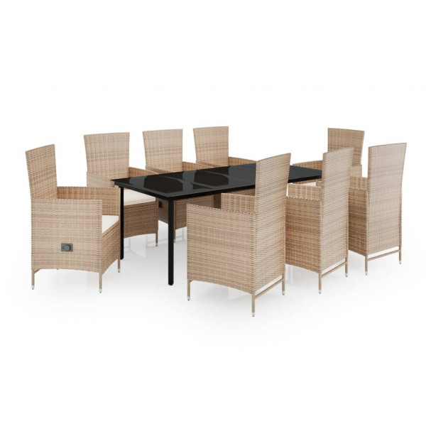 Juego de comedor de jardín 9 piezas con cojines beige M 2