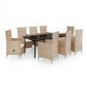 Juego de comedor de jardín 9 piezas con cojines beige 2