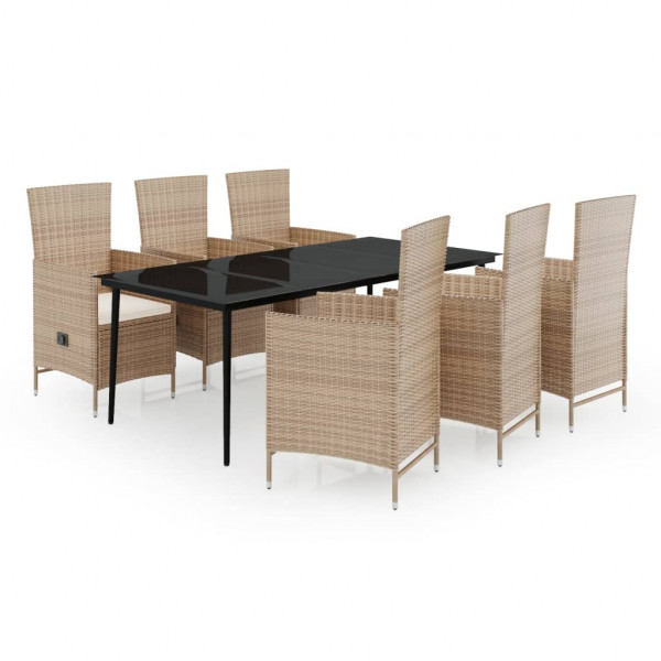 Juego de comedor de jardín 7 piezas con cojines beige M 2