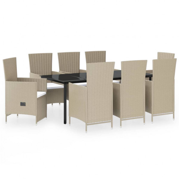 Juego de comedor para jardín 9 piezas con cojines beige M 2