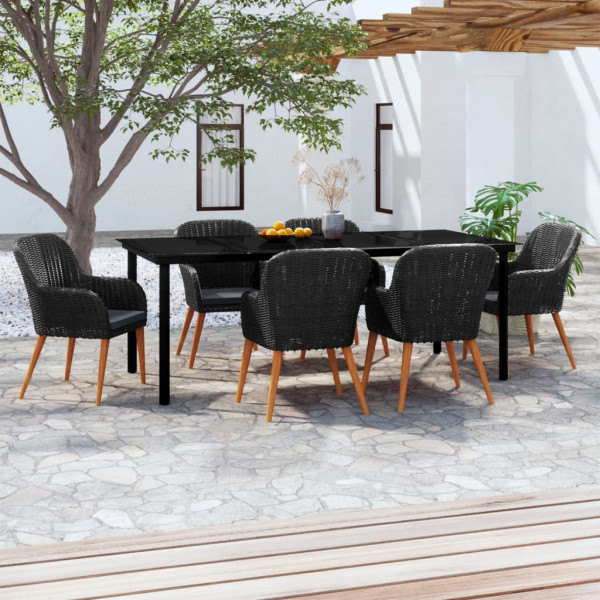 7 pcs conjunto de jantar para jardim com almofadões preto D