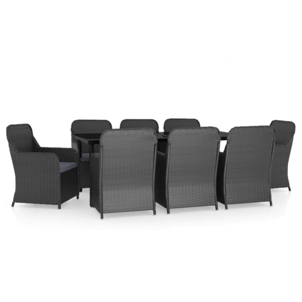 9 pcs conjunto de jantar para jardim com almofadões preto M 2