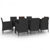 Set comedor de jardín 9 pzas y cojines ratán sintético y vidrio 2