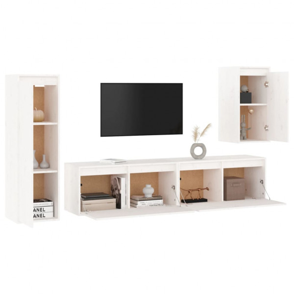 Muebles para TV 4 piezas madera maciza de pino blanco M 4