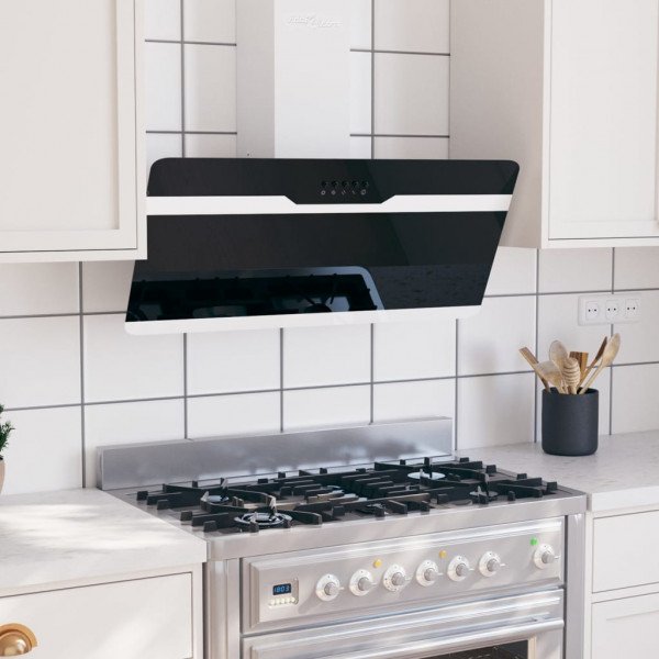 Campana extractora pared acero y vidrio templado negro 90 cm M 5