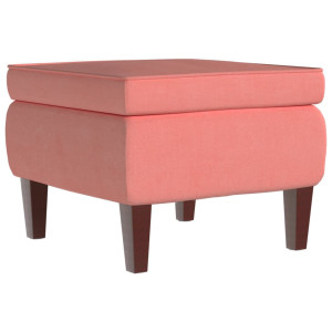 Taburete con patas de madera terciopelo rosa H