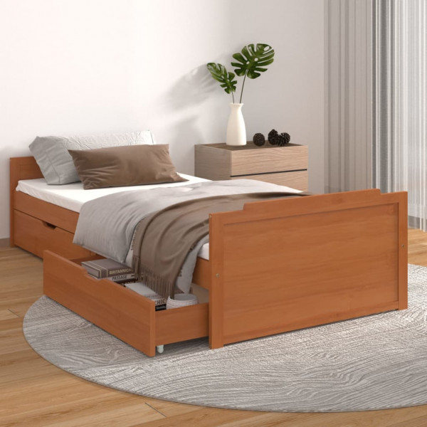 Estructura cama cajones madera maciza de pino marrón 90x200 cm D