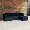 4 pcs conjunto lounge de jardim c/ almofadões vime PE preto 1