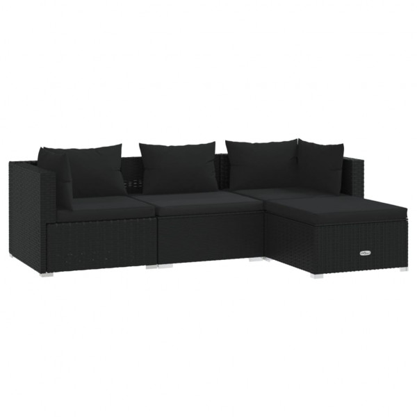 4 pcs conjunto lounge de jardim c/ almofadões vime PE preto M 2