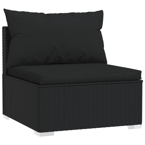 4 pcs conjunto lounge de jardim c/ almofadões vime PE preto M 4