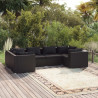 6 pcs conjunto lounge de jardim c/ almofadões vime PE preto 1