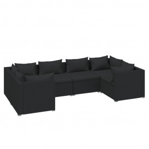 6 pcs conjunto lounge de jardim c/ almofadões vime PE preto H